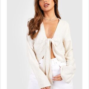 Boohoo Linen Tie-Front Top